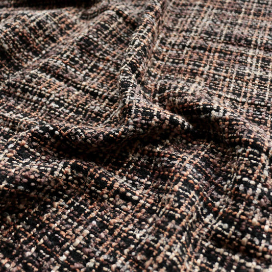brown basket weave wool blend boucle dressmaking fabric