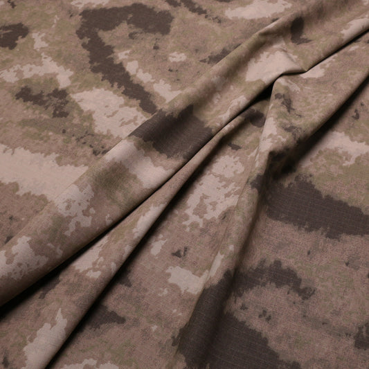 beige semi digital camouflage rip resistant ripstop cotton fabric for dressmaking in khaki green and brown
