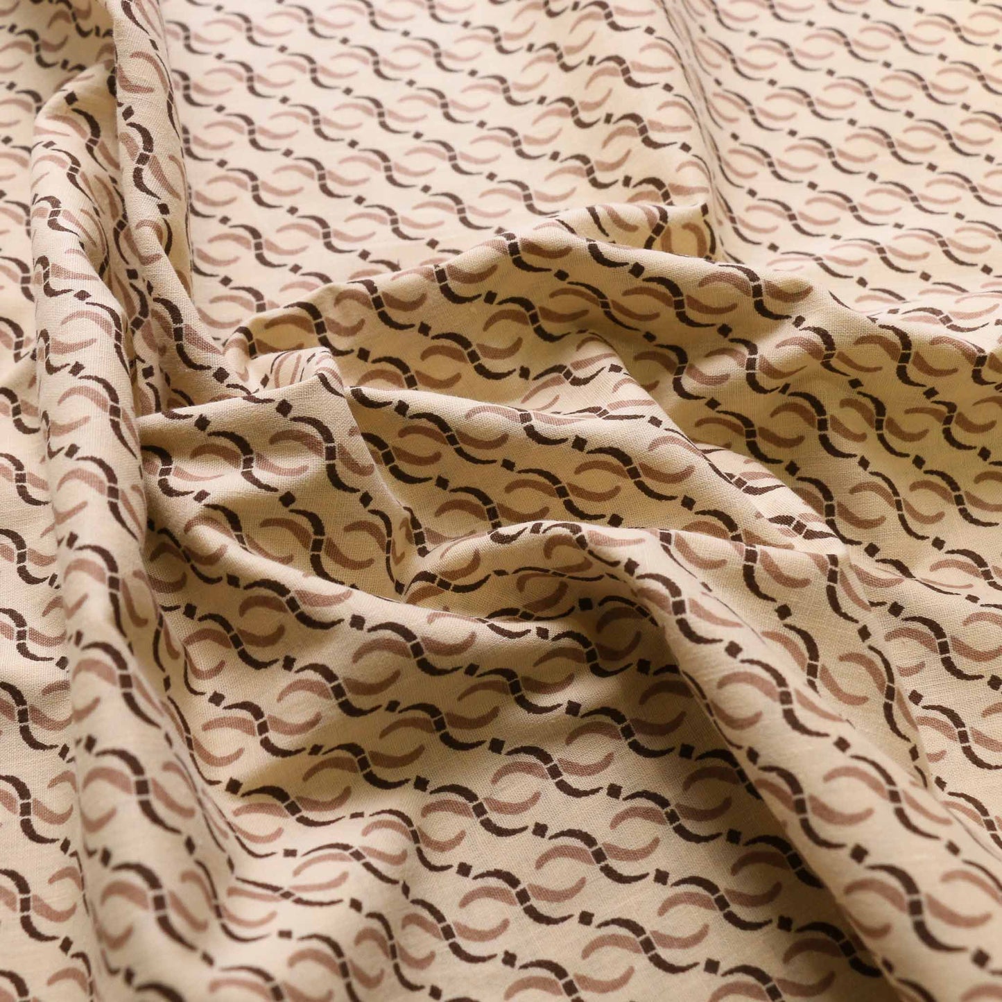 vintage cotton dressmaking fabric in cream with beige brown geometric print