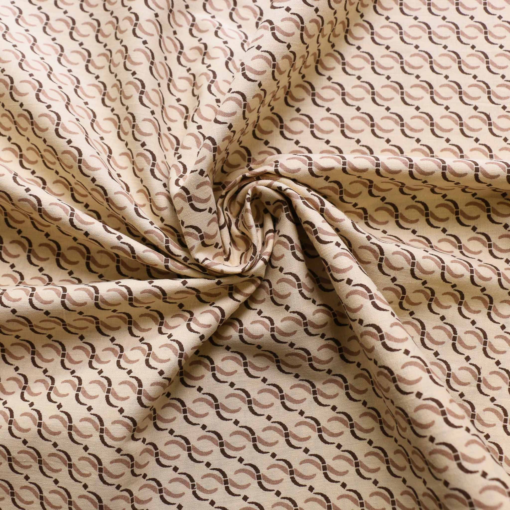 cream sustainable vintage cotton dressmaking poplin fabric with geometric print