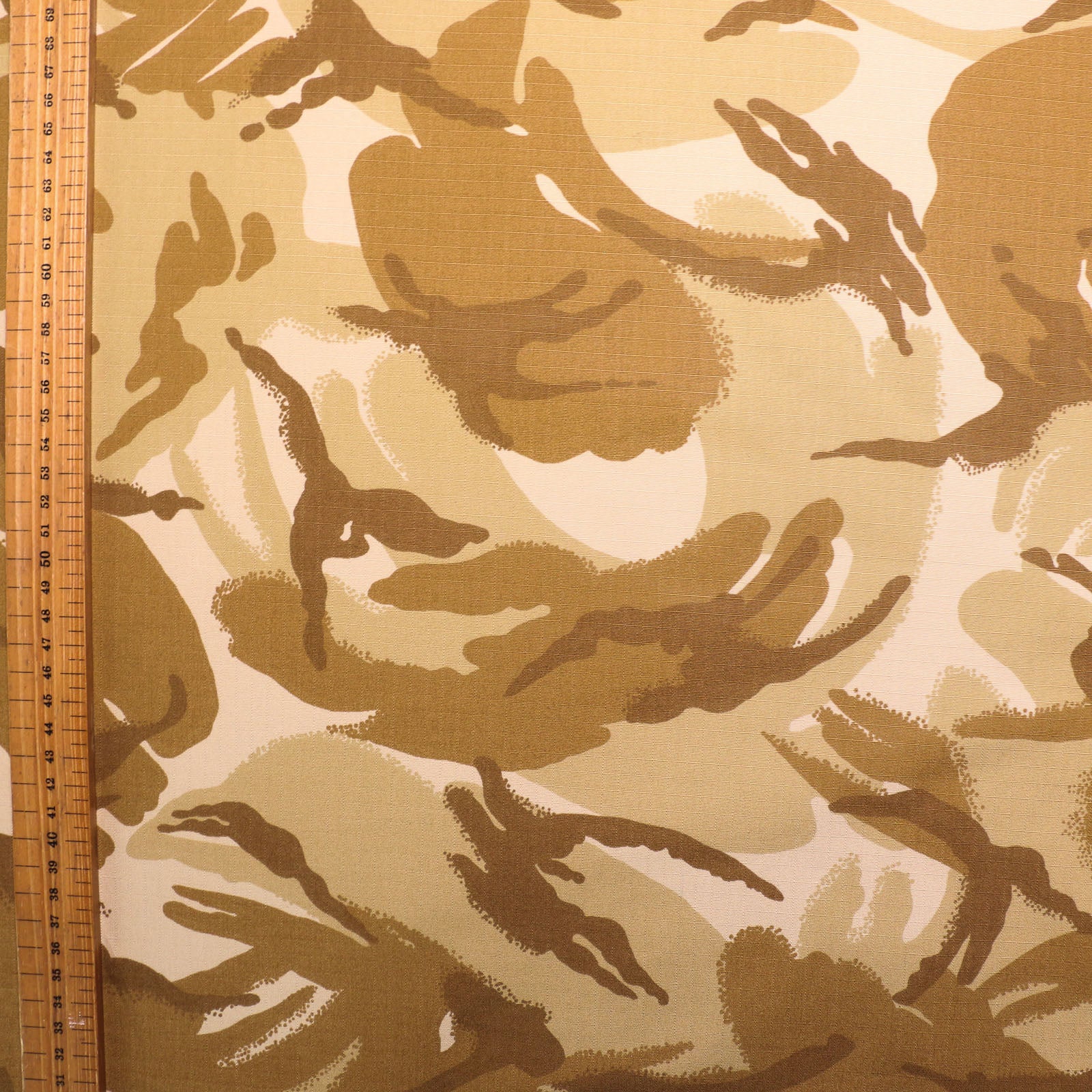 metre multi terrain desert camouflage dressmaking cotton ripstop fabric in cream beige and mustard