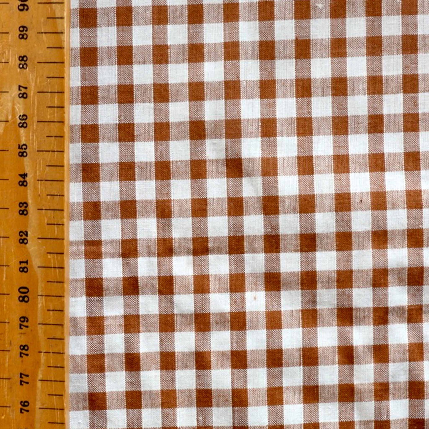 vintage sustainable cotton poplin dressmaking fabric with brown gingham design