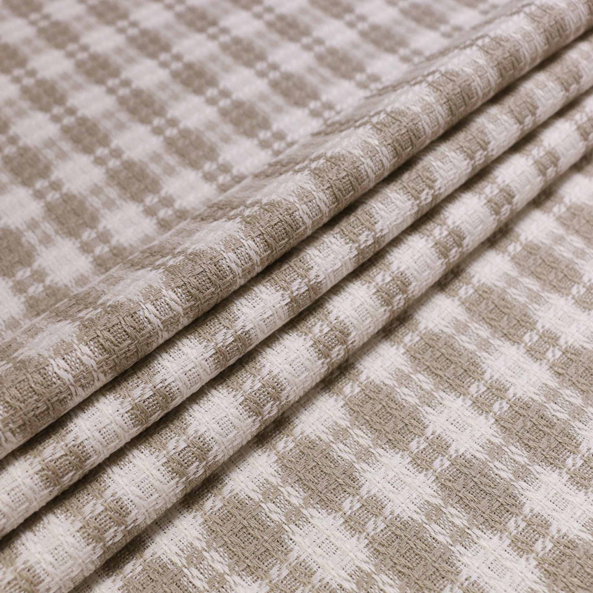 white and beige wool blend boucle with check pattern for dressmaking fabrics