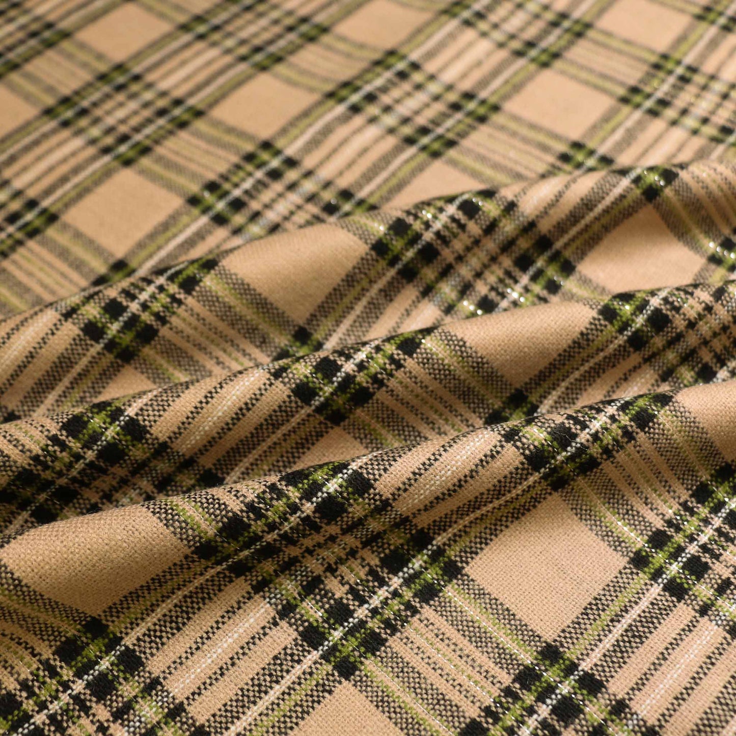 khaki and black check wool blend voltaire suiting dressmaking fabric