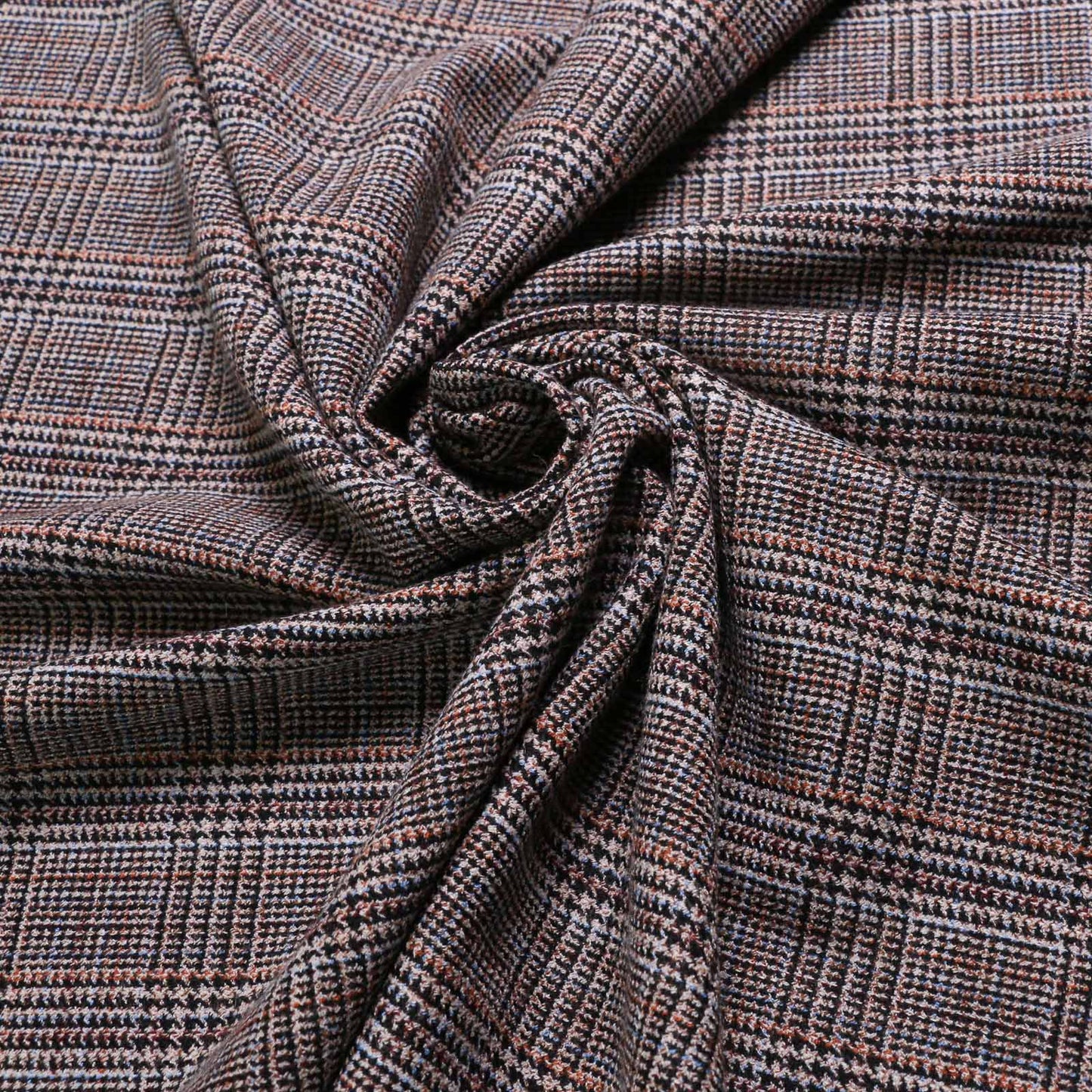 beige and black check wool blend stretchy suiting dressmaking fabric