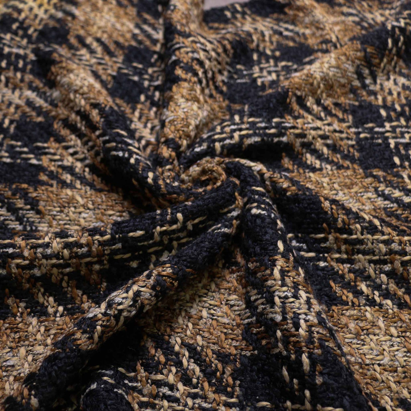 brown and black wool blend basket weave boucle dressmaking fabric