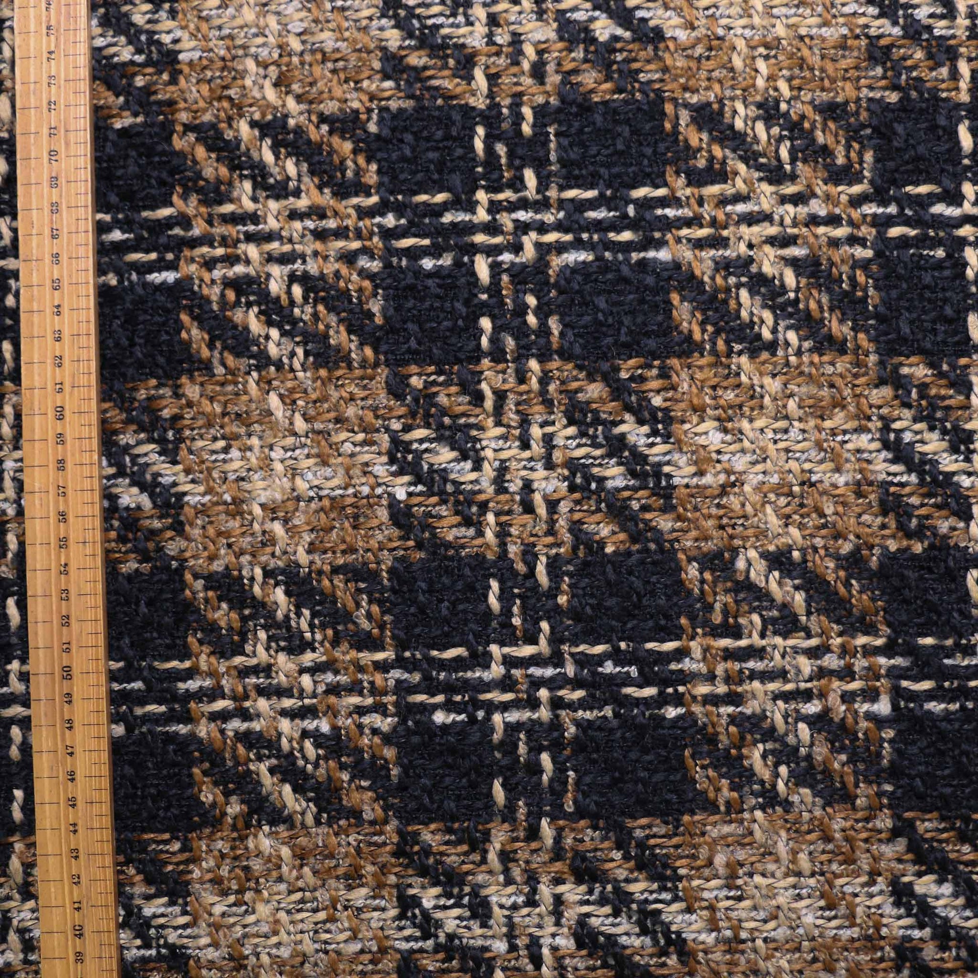 wool blend beige black boucle basket weave dressmaking fabric
