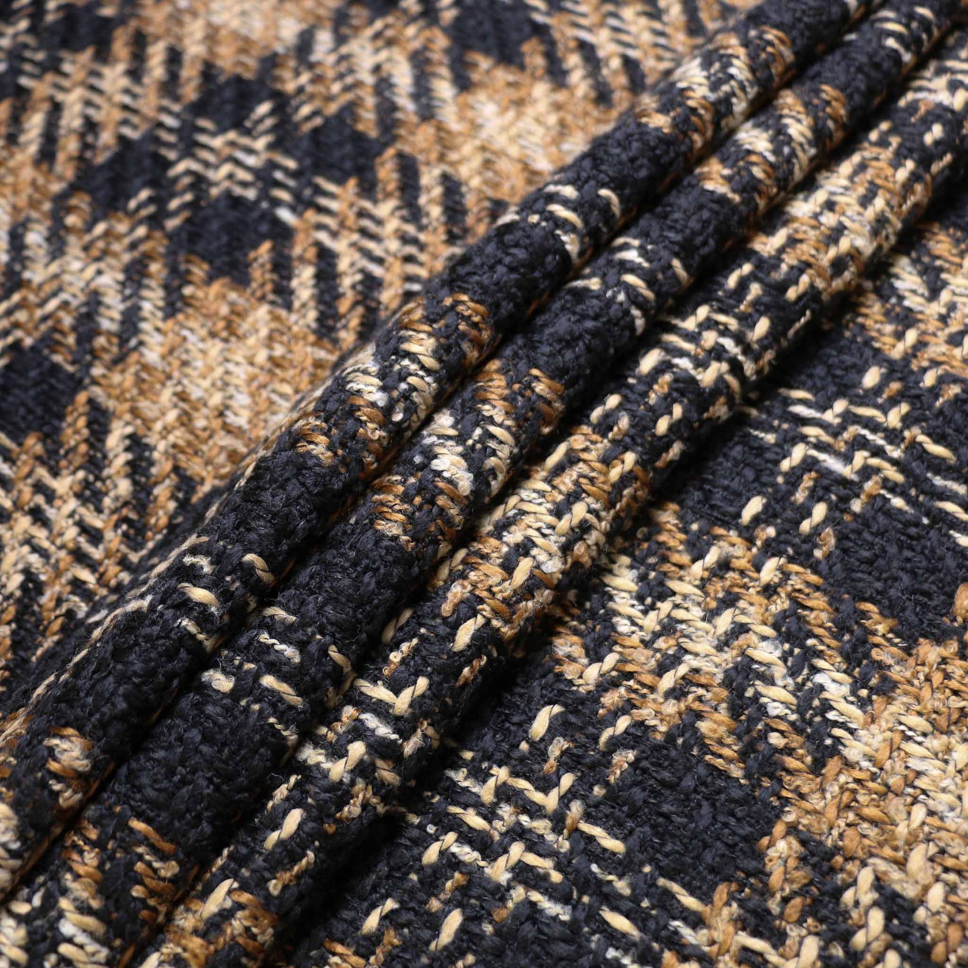 beige and black wool blend basket weave boucle dressmaking fabric
