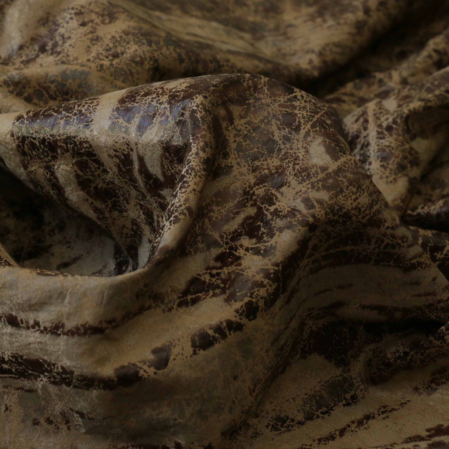 worn look taffeta fabric for dressmaking in vintage gold and brown