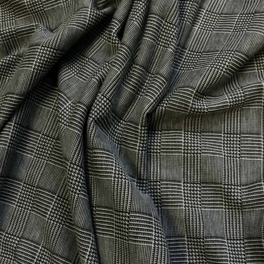 prince of wales tartan jersey dress fabric in black and grey