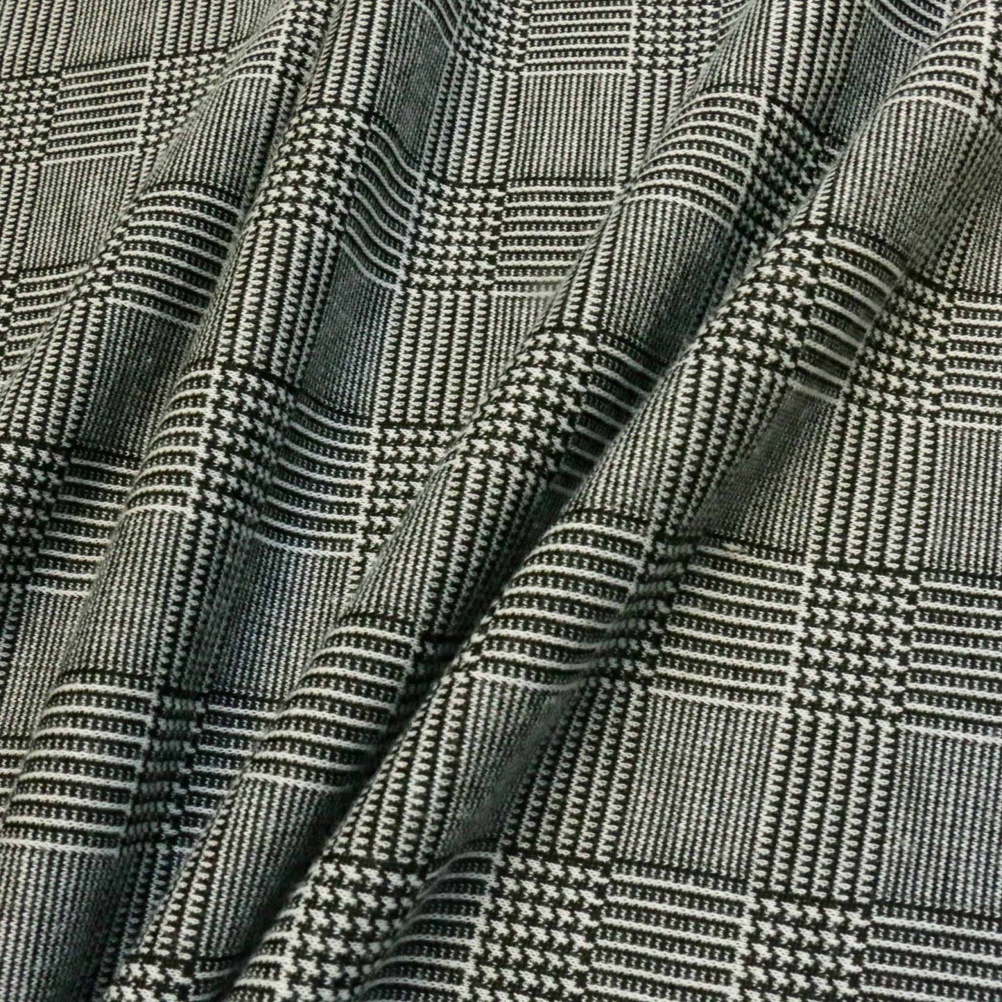 black and grey prince of wales tartan jersey dress fabric for dressmaking