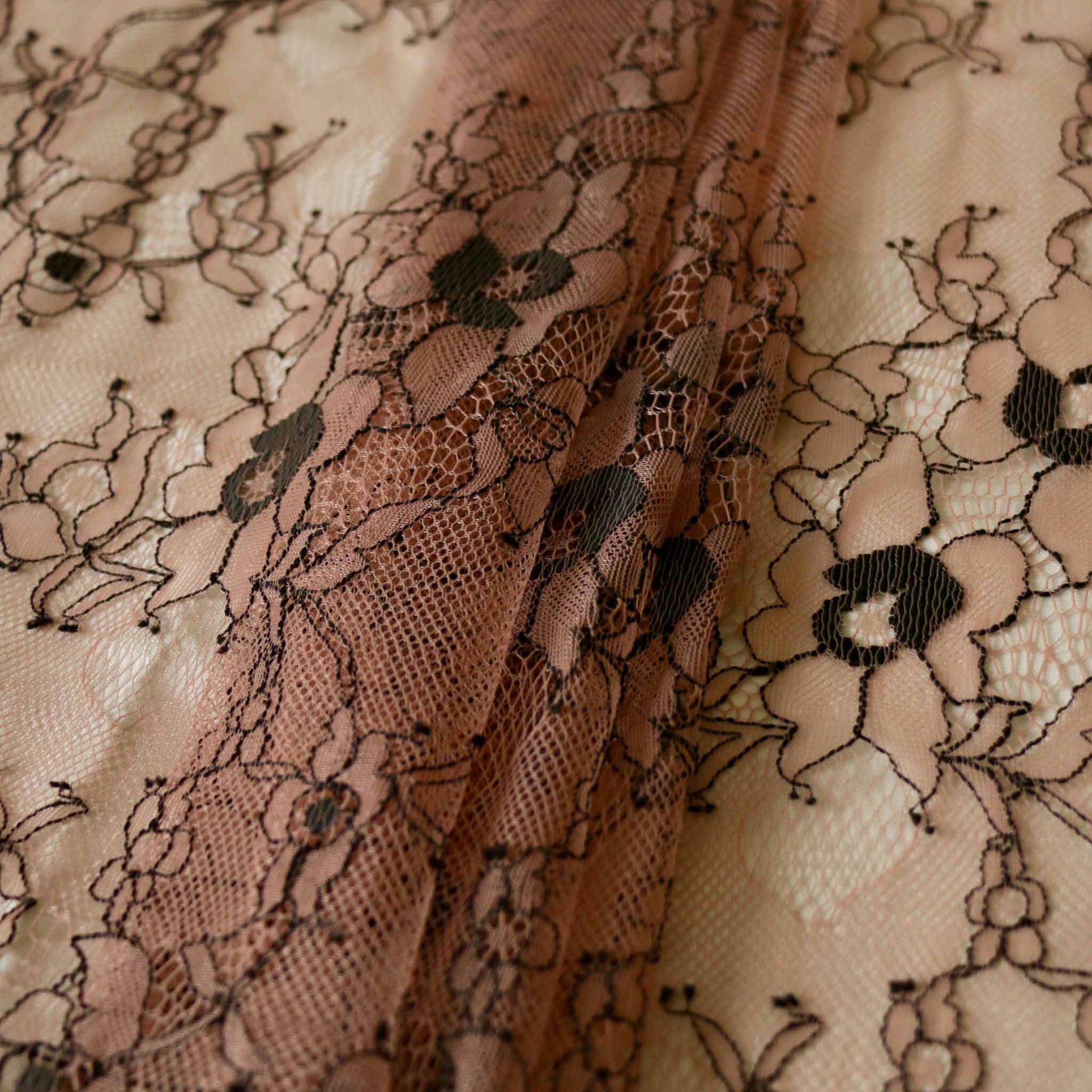 black and pink floral lace dressmaking fabric with nylon delicate design