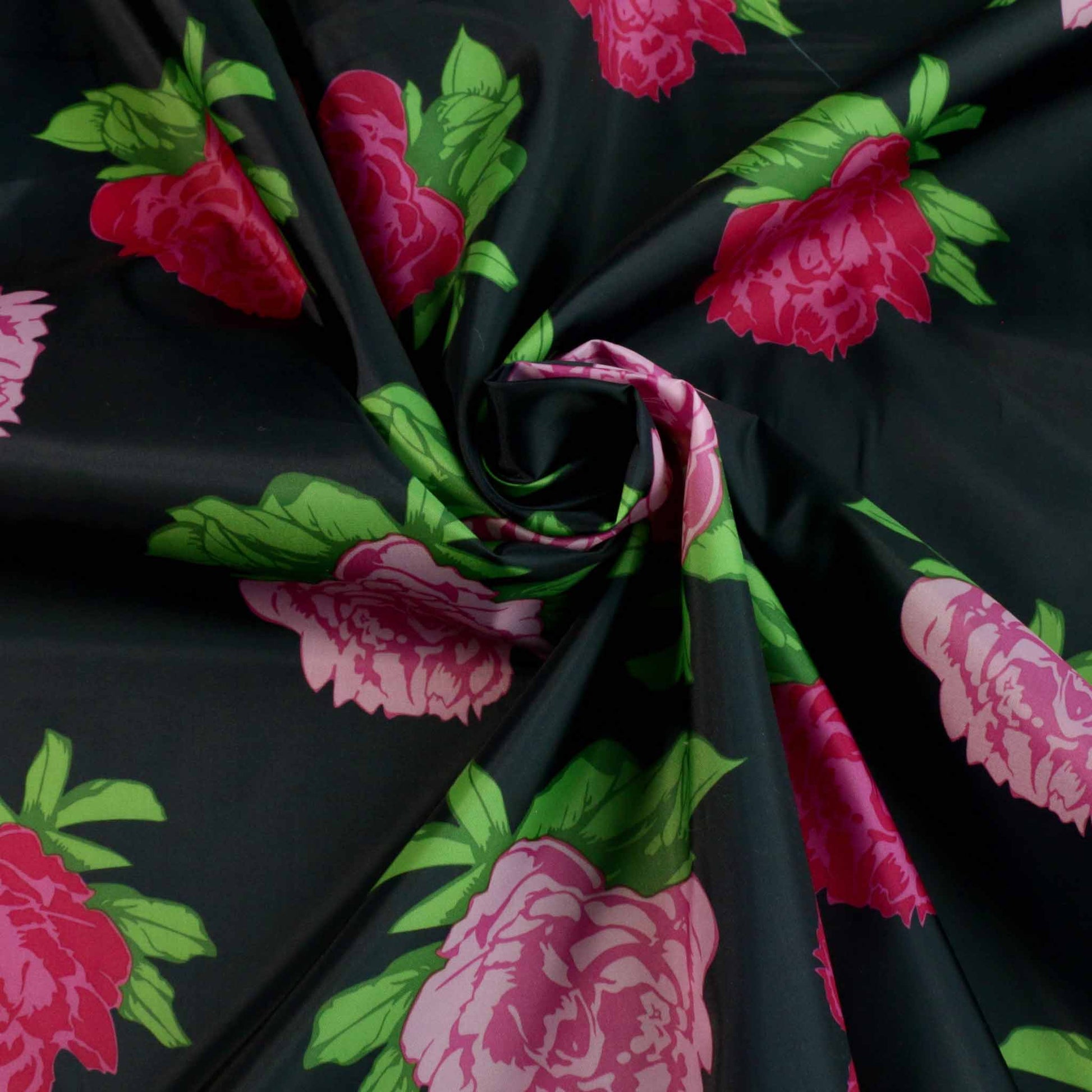 black and pink rose designed dressmaking lining fabric