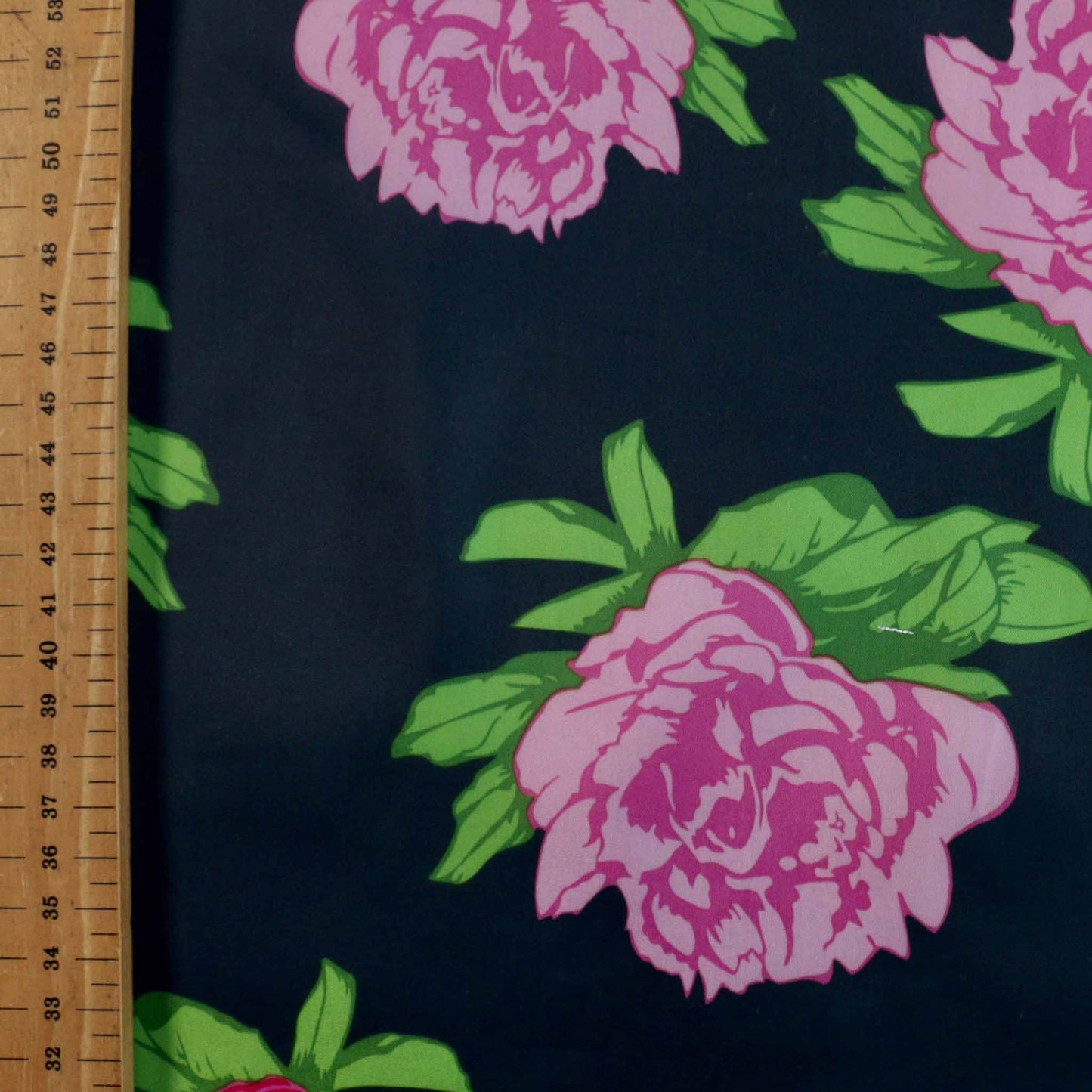 metre floral black lining fabric for dressmaking with large pink roses flowers