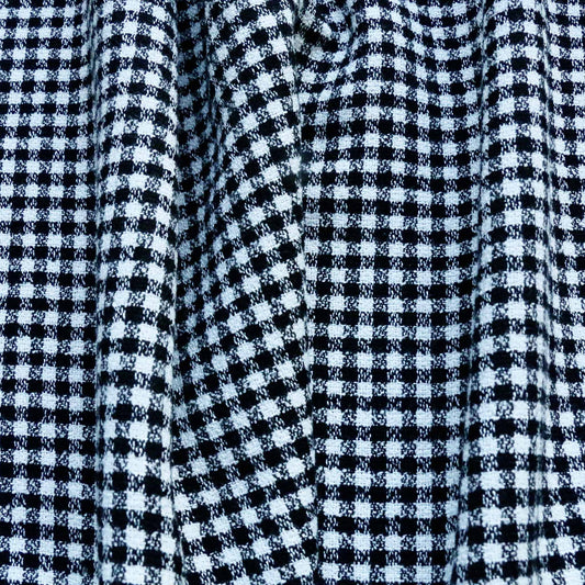 black and white check viscose crepe dressmaking fabric