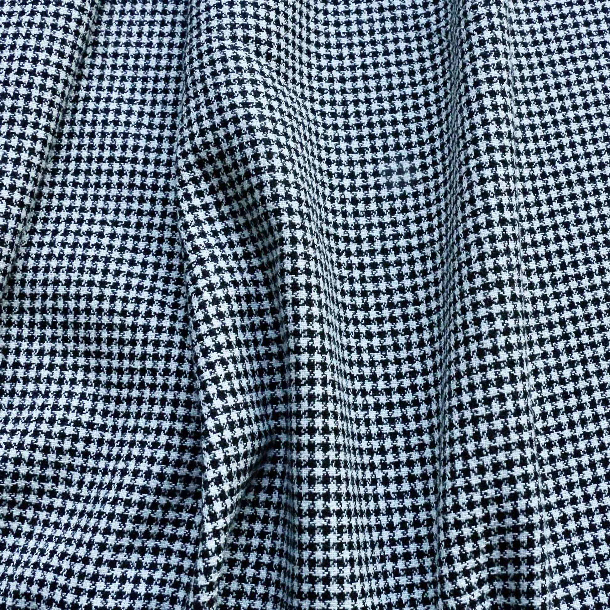 viscose check patterned dressmaking fabric in black and white colours