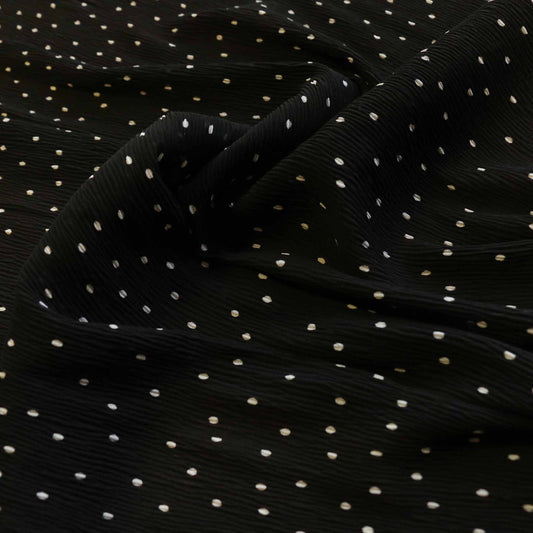 black and white crinkle polka dot georgette dressmaking fabric