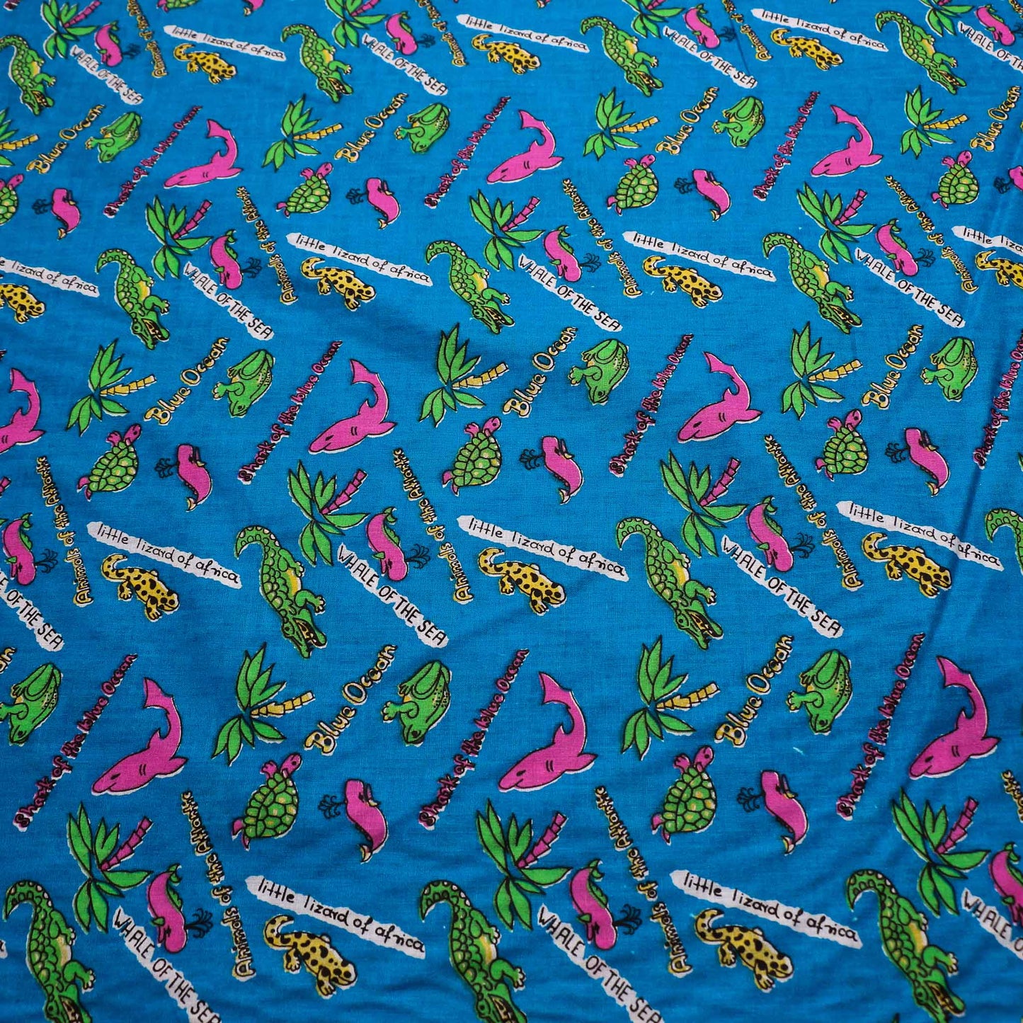 retro sustainable cotton dressmaking fabric with sea animals pattern