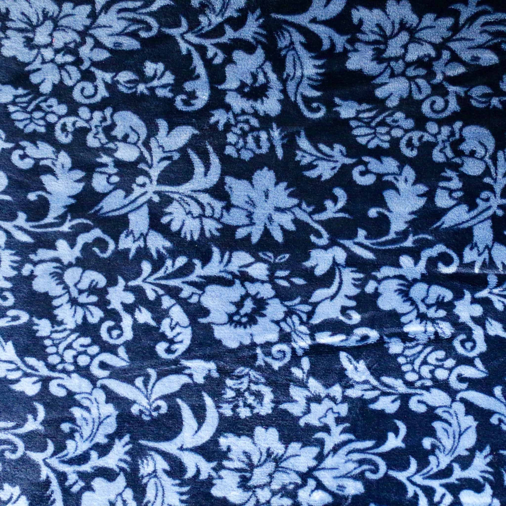 classical floral printed blue fleece dressmaking fabric