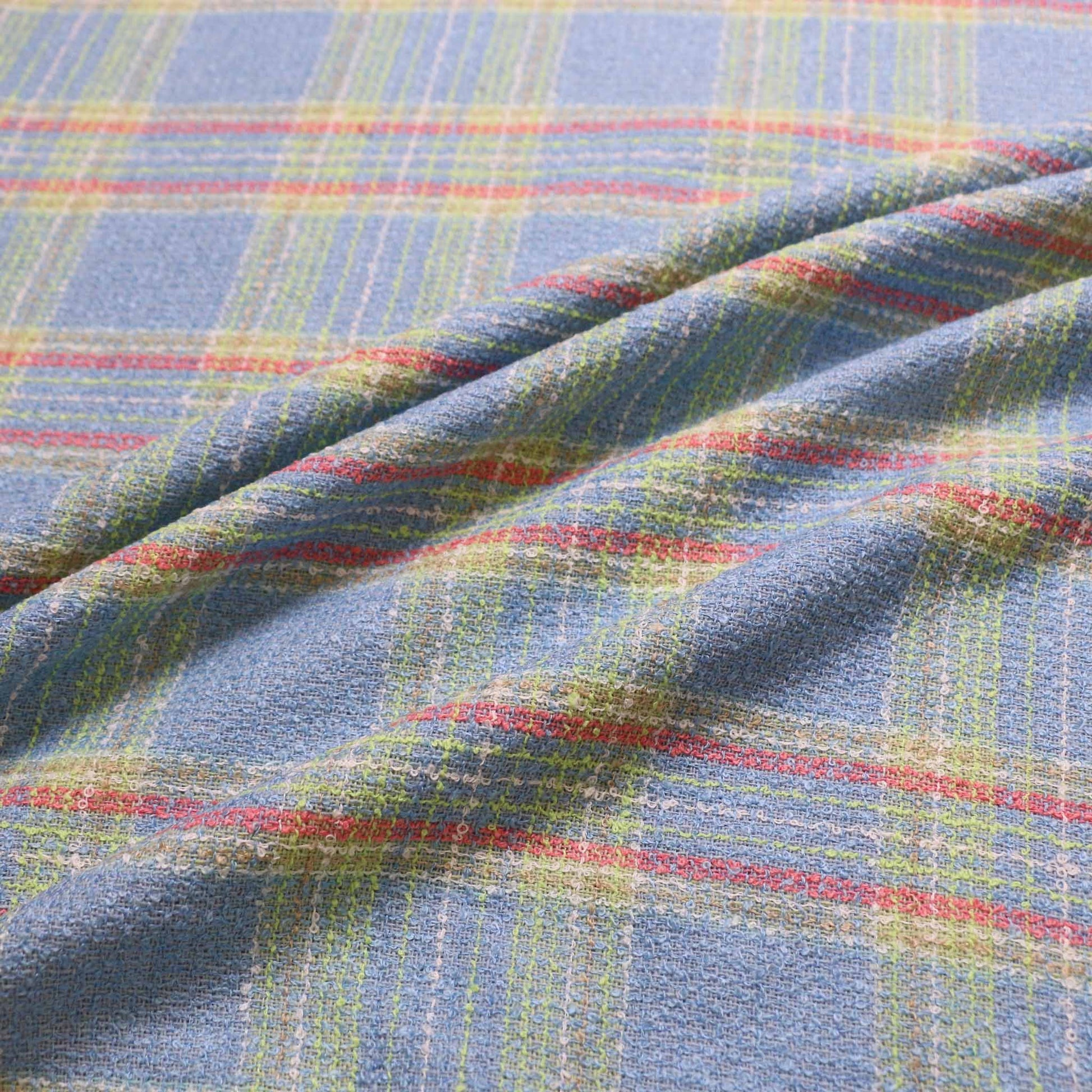 pale blue green pink wool blend boucle with check pattern for dressmaking fabrics