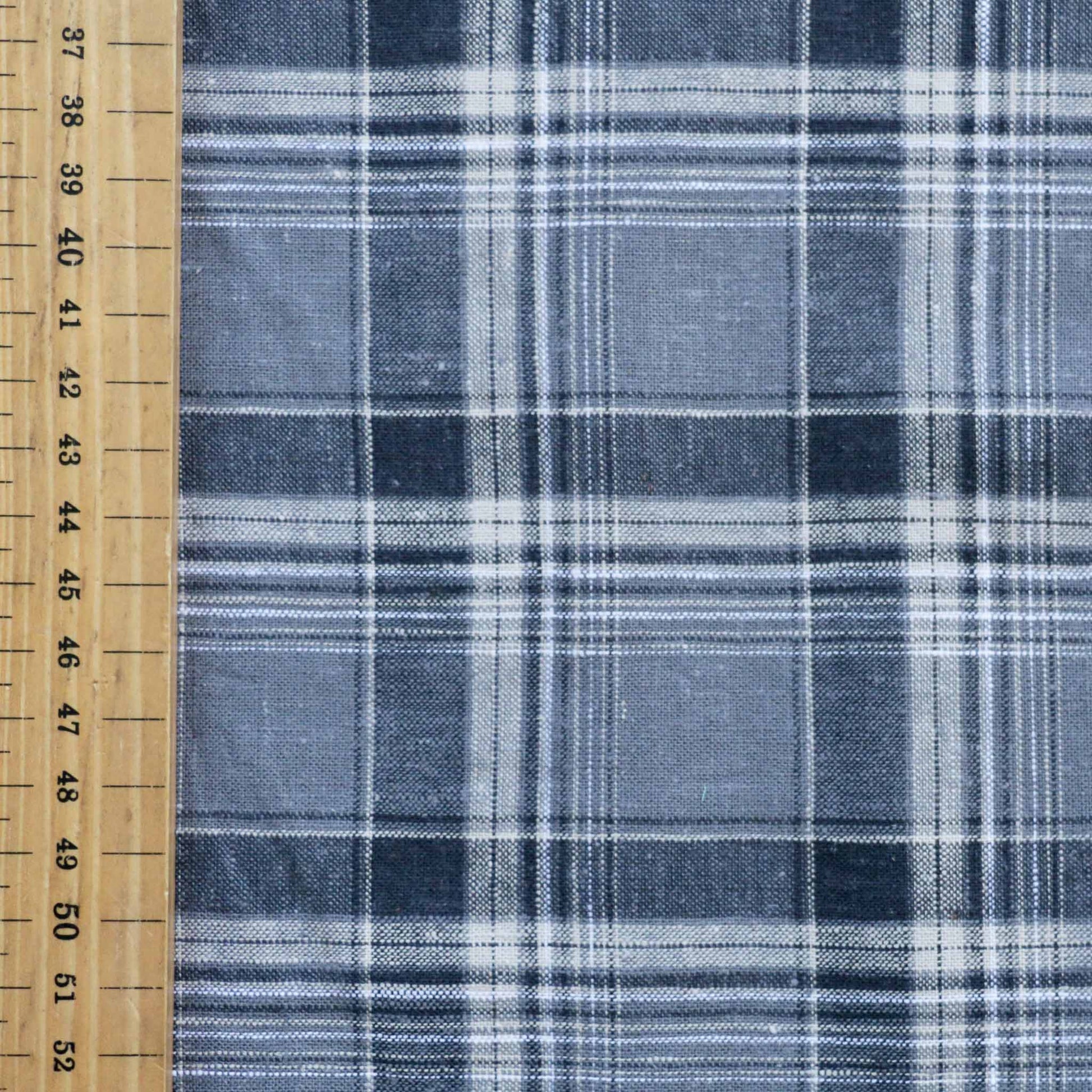 metre blue and grey linen viscose check suiting dressmaking fabric