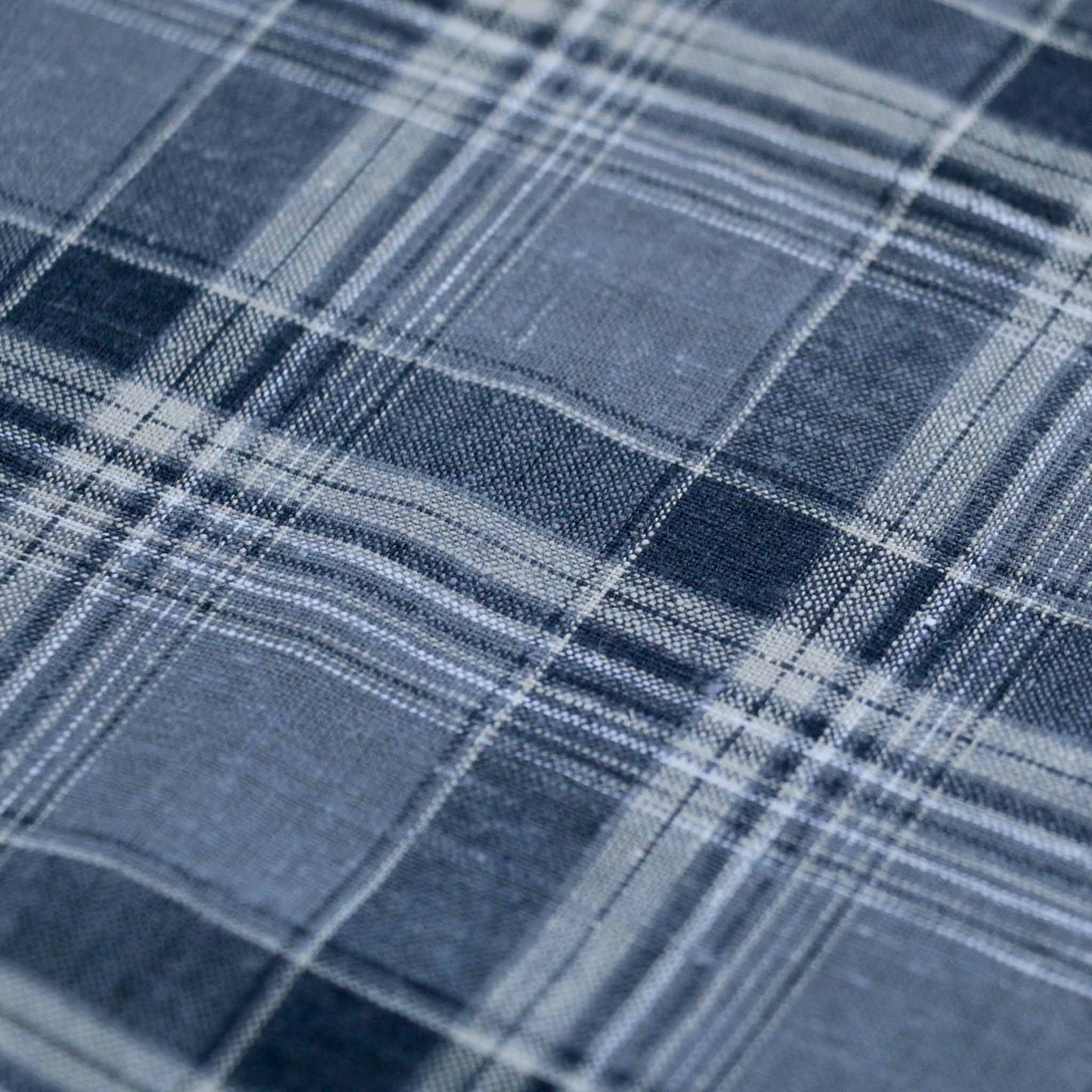 blue and grey check viscose linen suiting dressmaking fabric