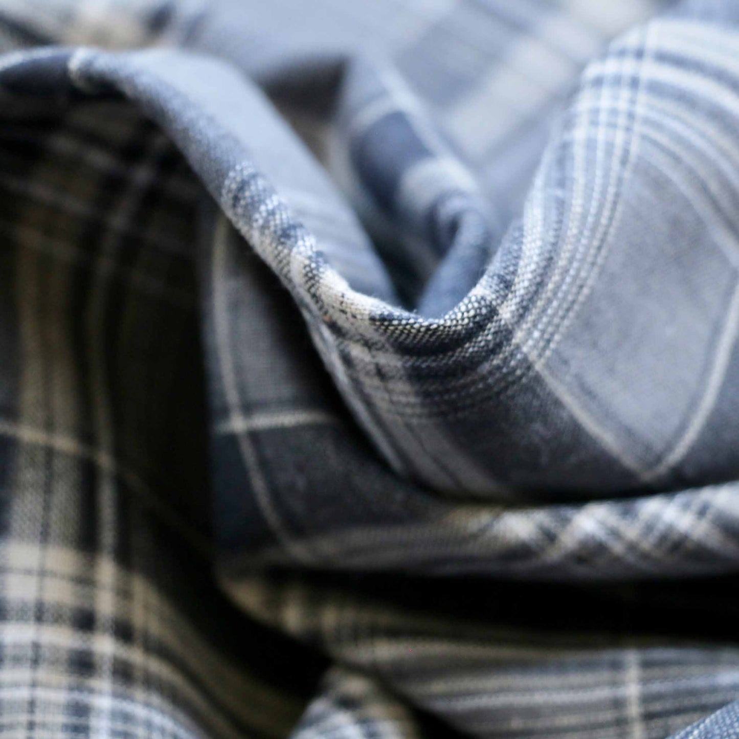 linen viscose dressmaking fabric with blue and grey check