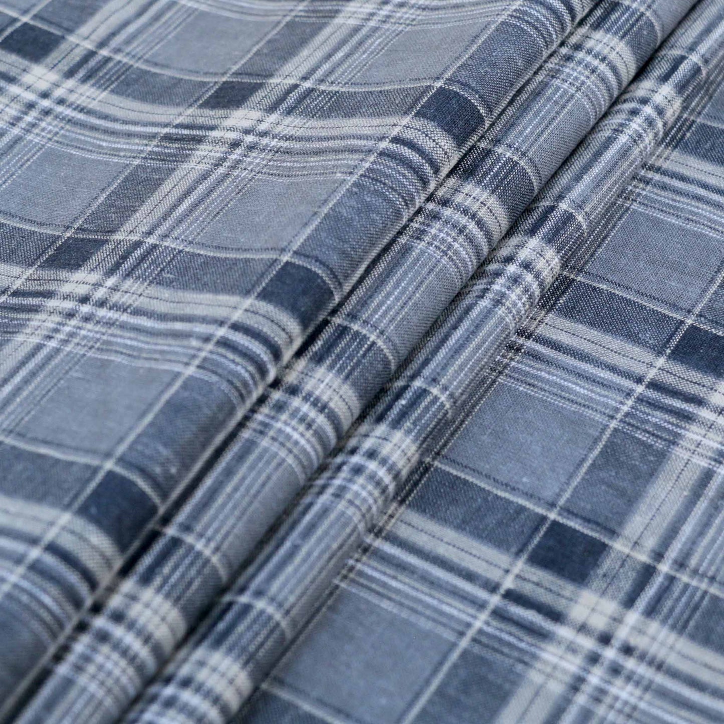 blue and grey check viscose suiting fabric