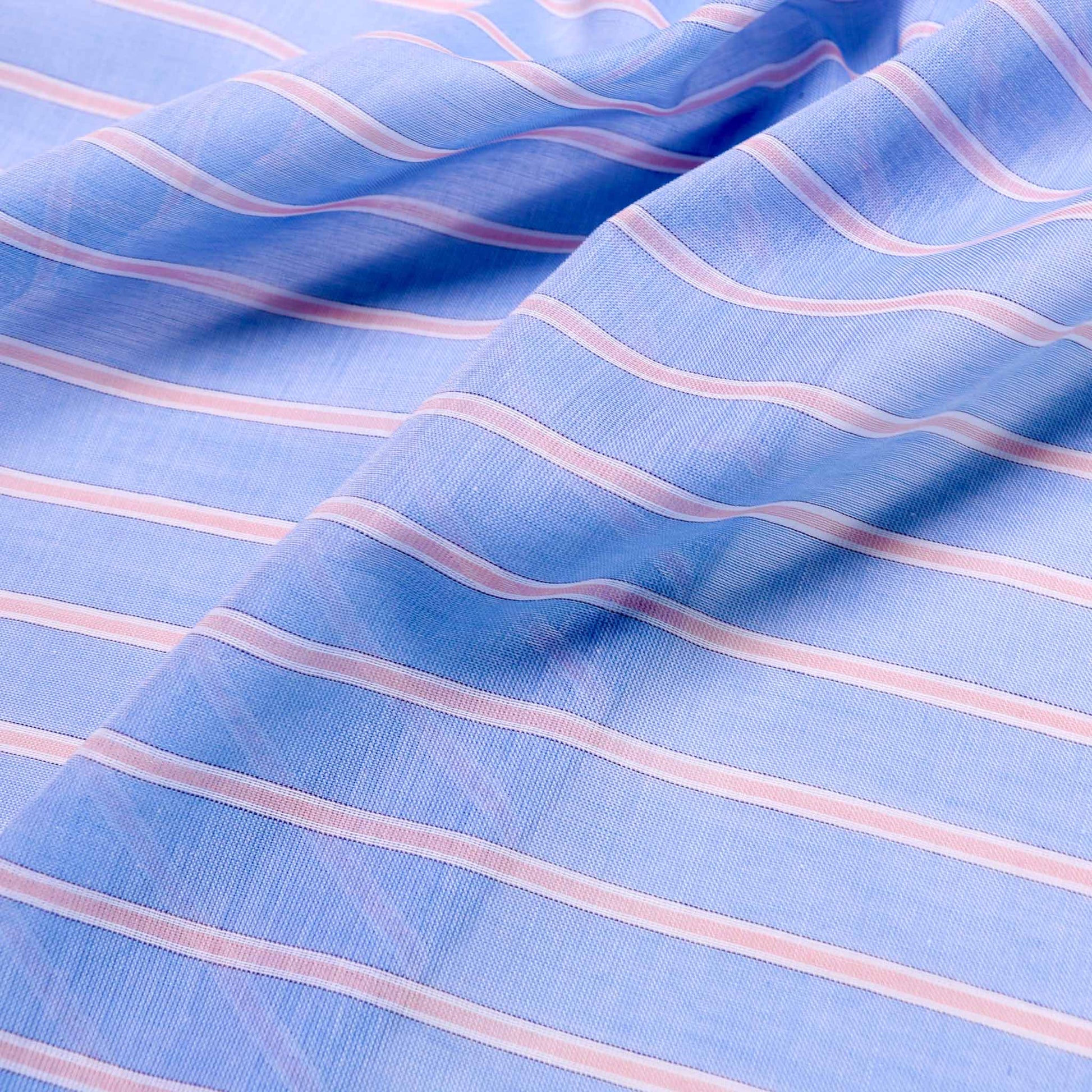 blue and pink striped cotton lawn dressmaking fabric from clothcontrol