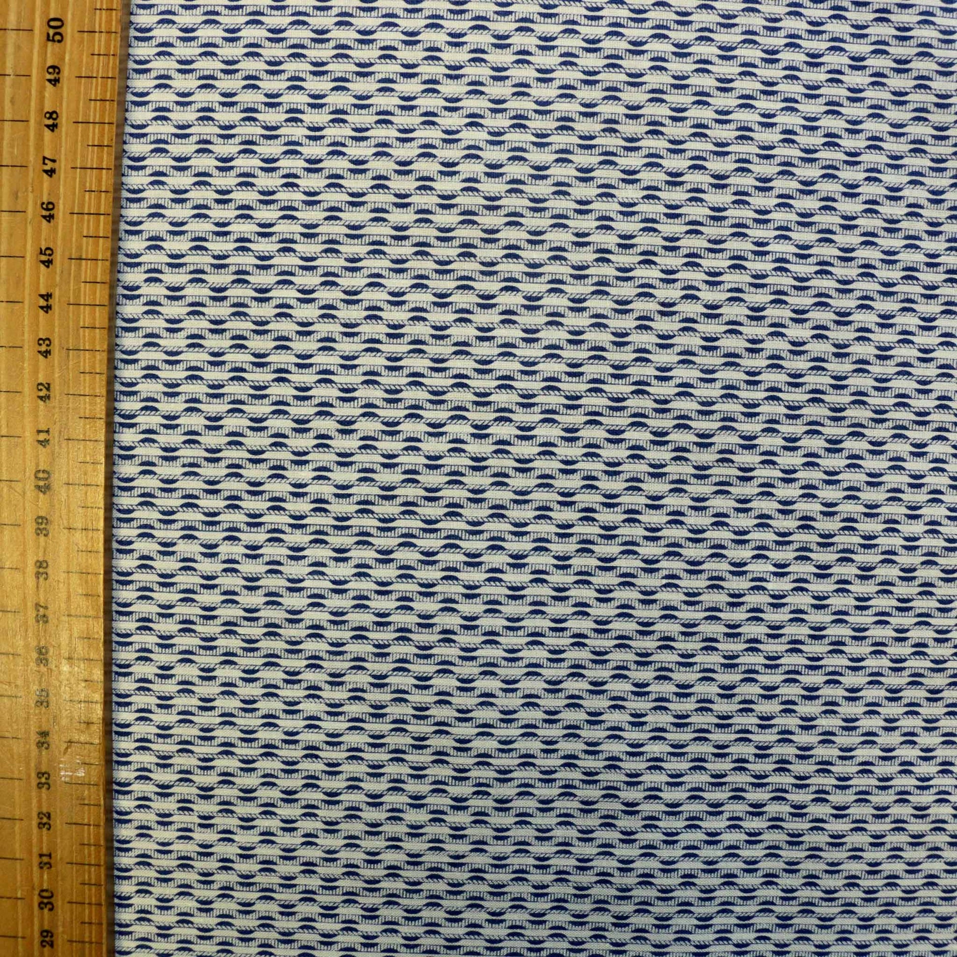 metre blue and white vintage sustainable dressmaking cotton poplin fabric for eco sewing