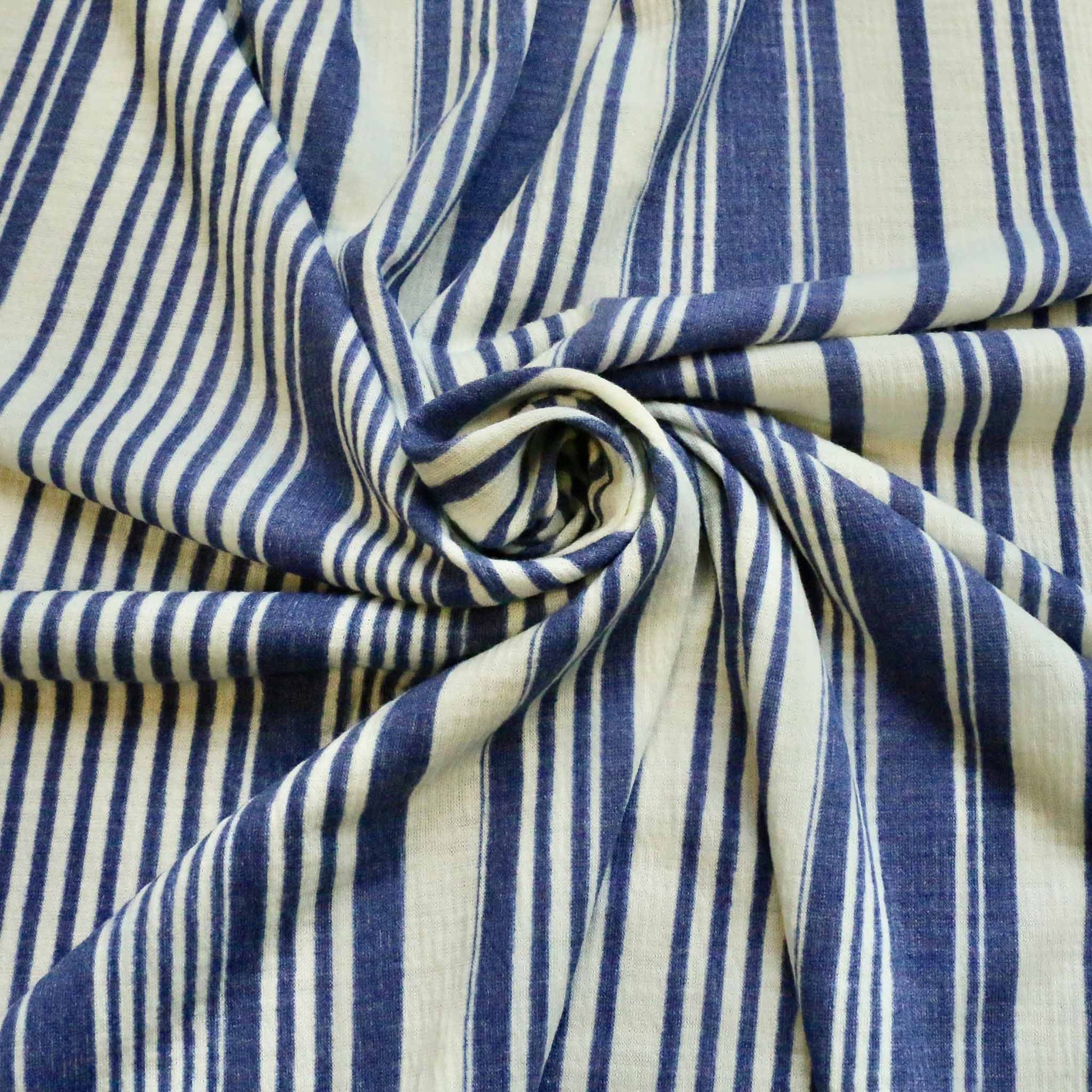 deadstock blue and white striped jersey knit viscose dressmaking fabric 