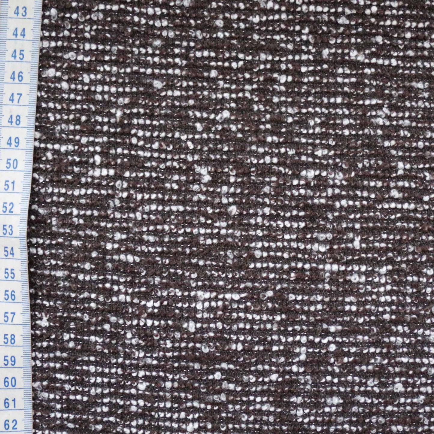 metre brown wool blend boucle dressmaking fabric with silver lurex yarn