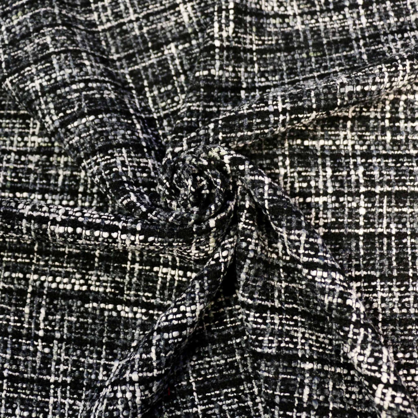 wool blend white and black basket weave boucle dressmaking fabric