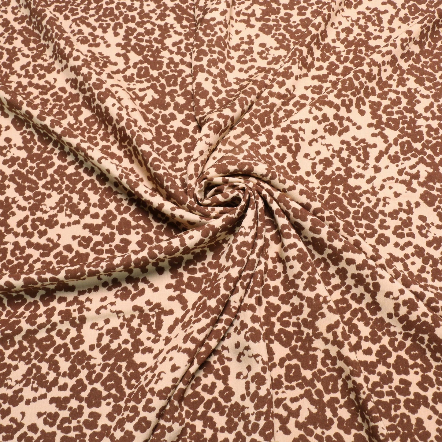 beige viscose challis fabric with brown animal print