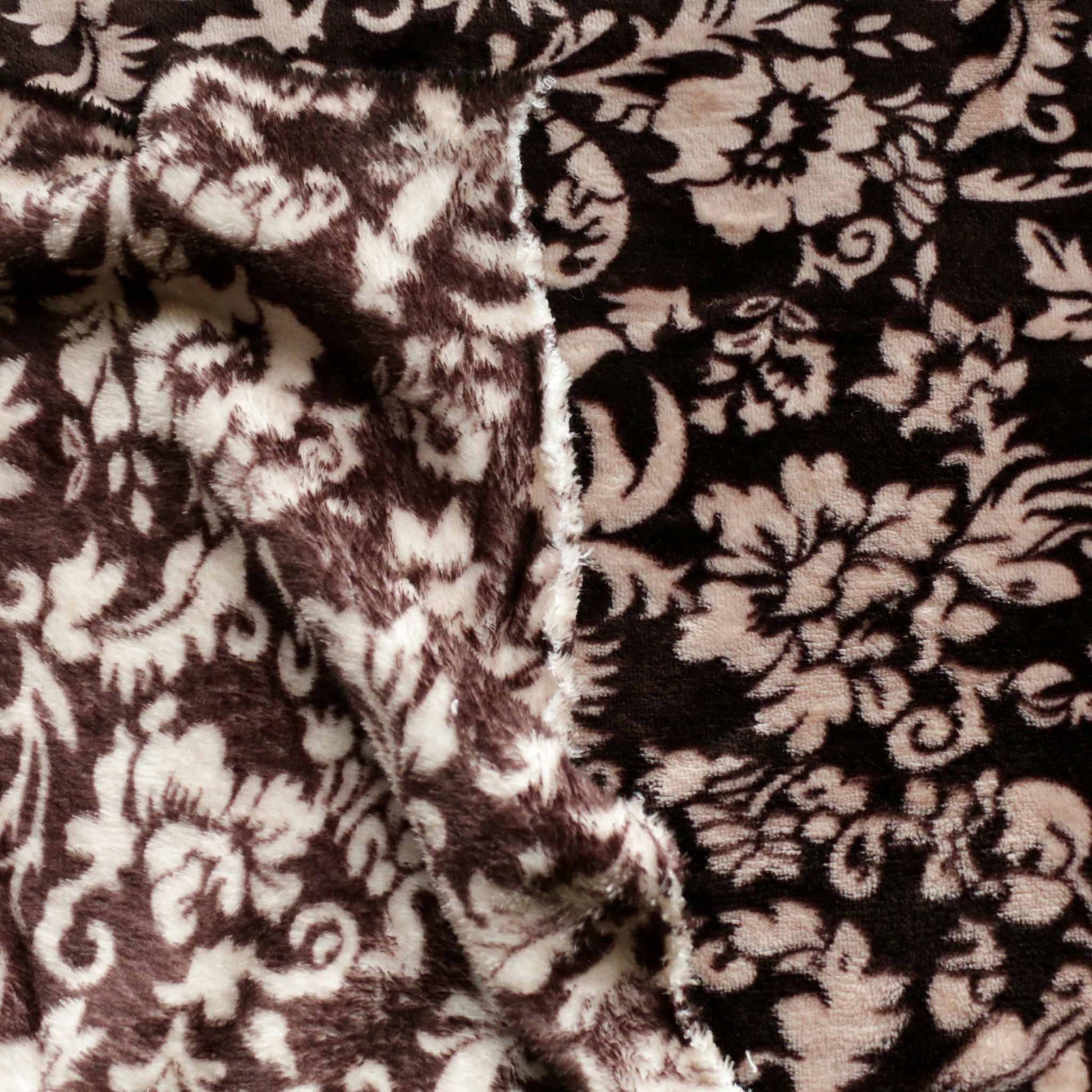 brown fleece dressmaking fabric with classical flower design