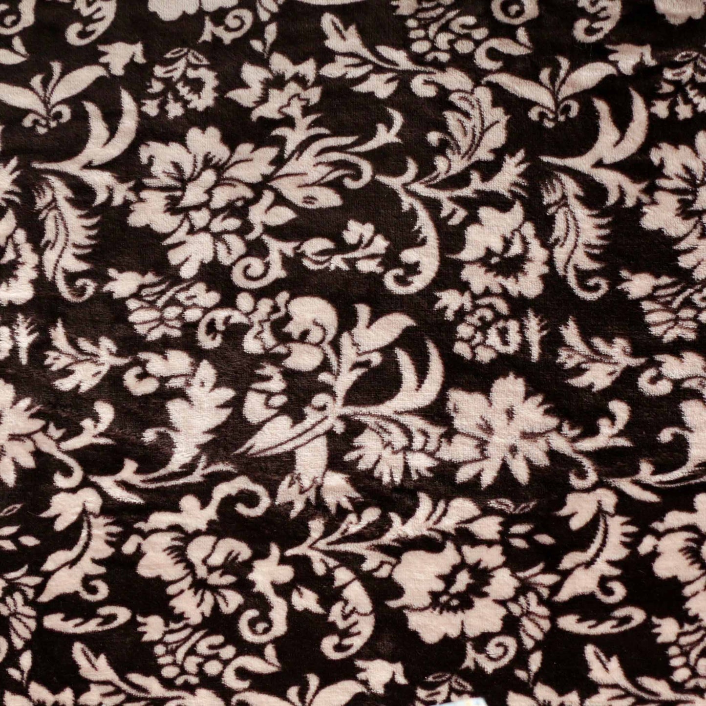 classical beige floral print on brown luxury fleece dressmaking fabric