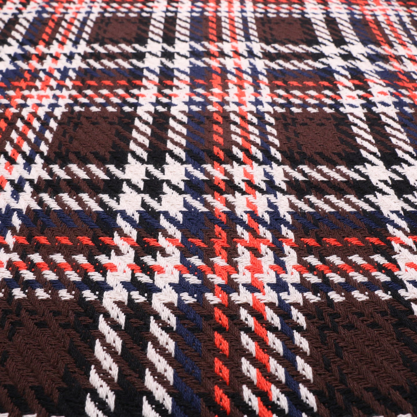 Chanel boucle fabric for dressmaking with check pattern in brown white and orange