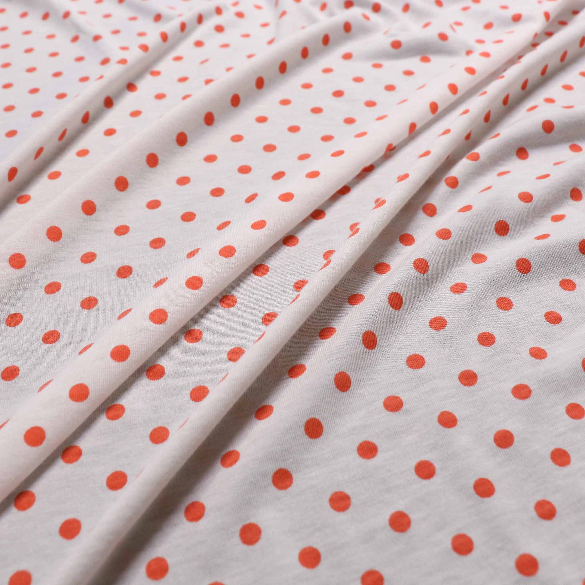 coral orange jersey polkadot white fabric for dressmaking