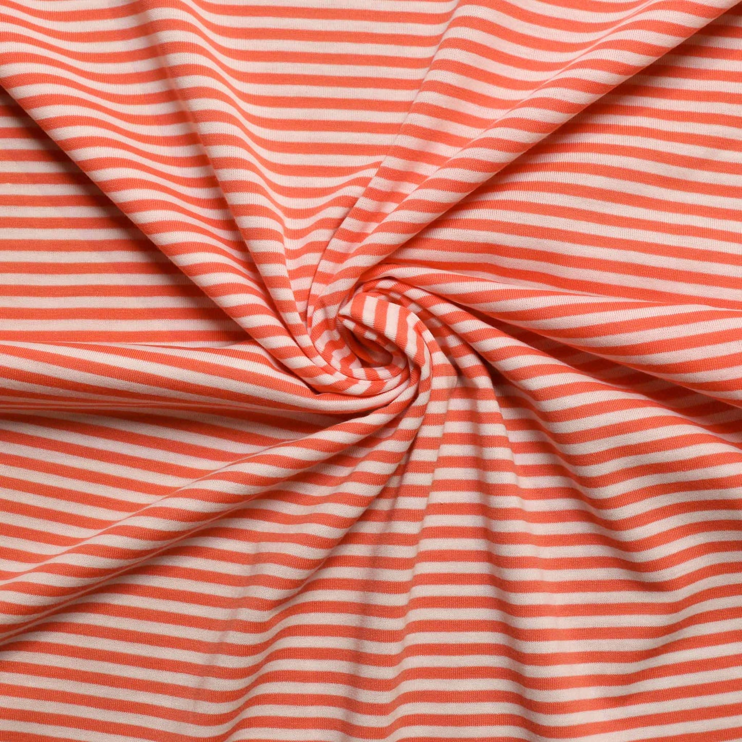 striped coral orange white jersey polycotton fabric from cloth control
