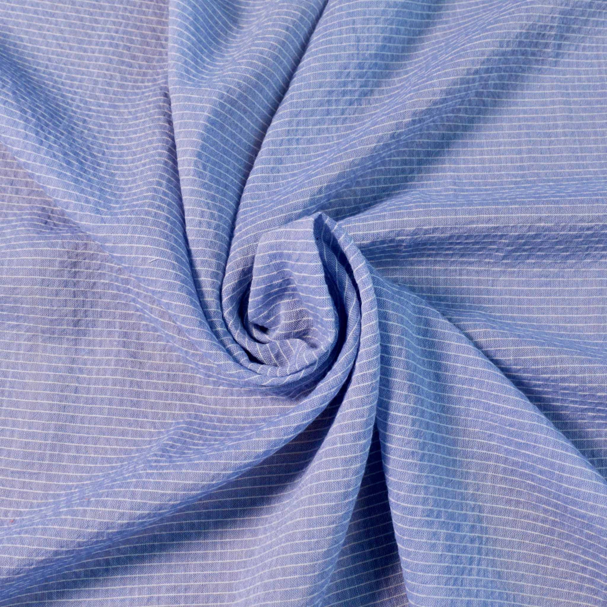 white striped cotton voile lawn fabric in blue