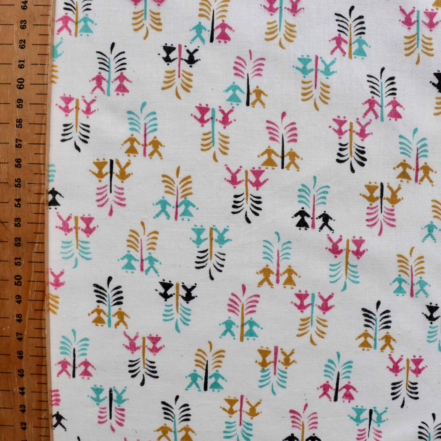 metre sustainable vintage deadstock dressmaking fabric with colourful printed boy girl design