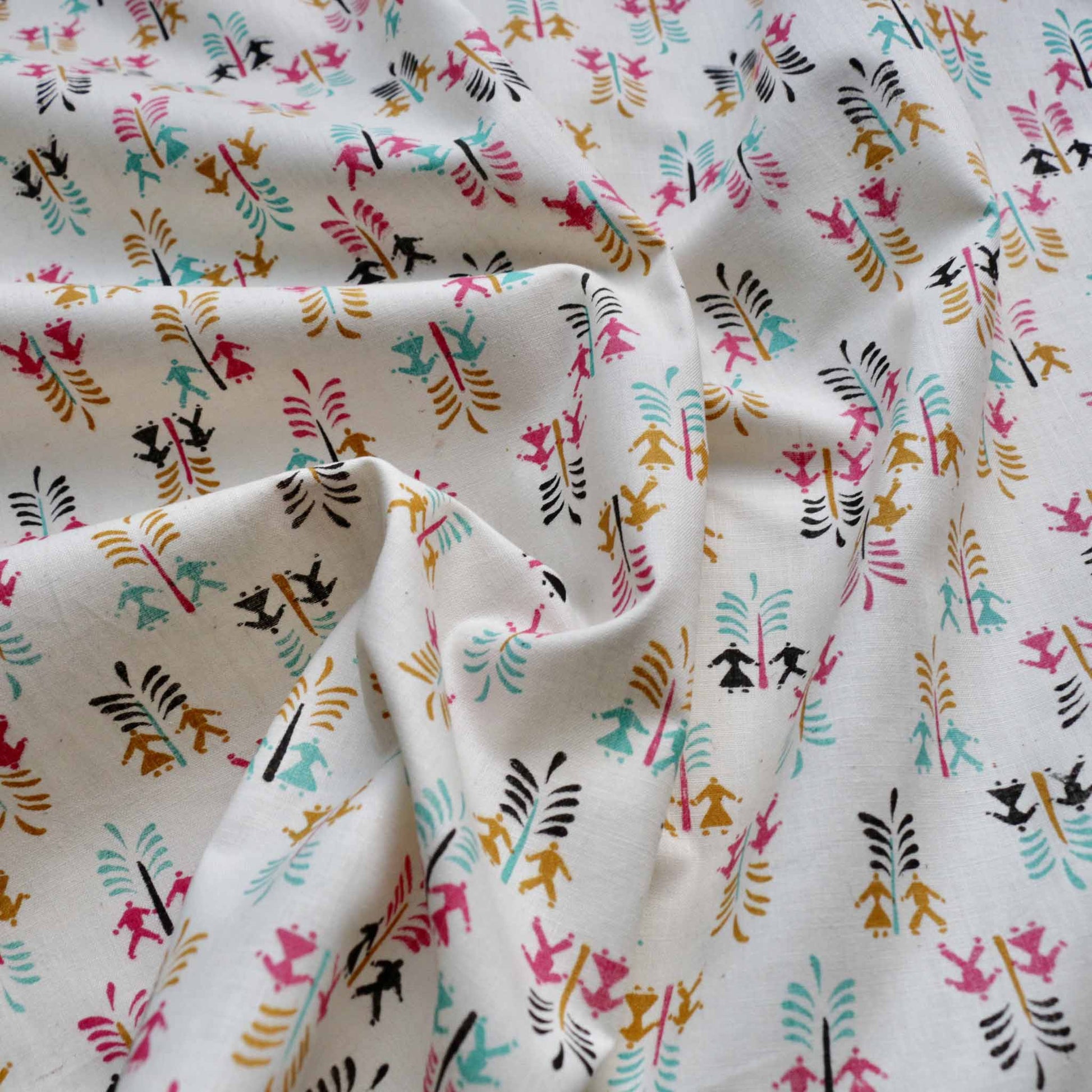 vintage cotton voile dressmaking fabric with boy and girl print on cream