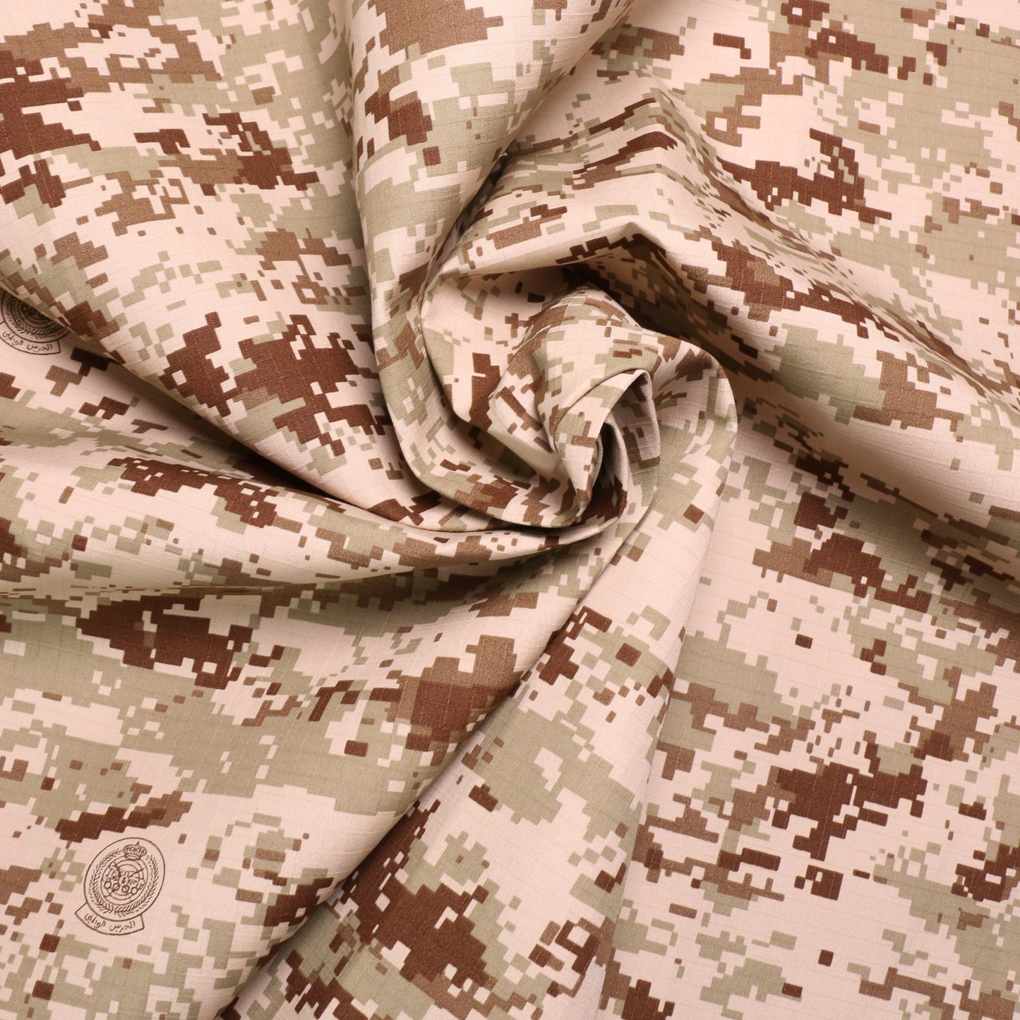 beige cotton ripstop digital camouflage dressmaking fabric in khaki green and brown 