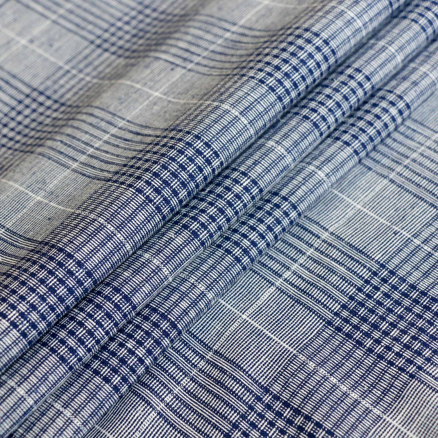 denim blue linen viscose dressmaking fabric suiting with check design