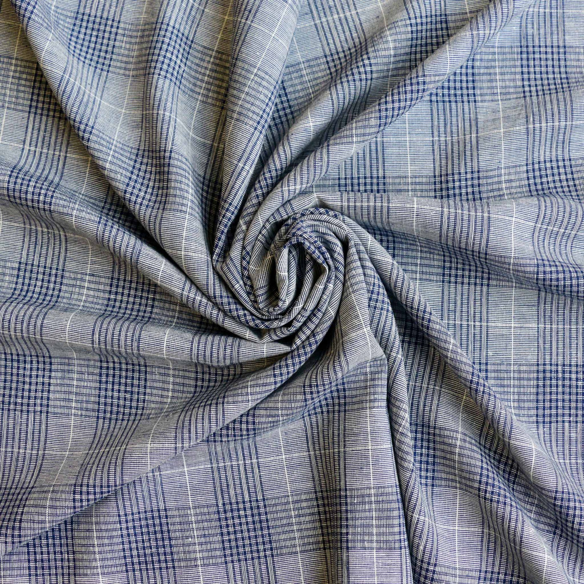 check blue denim linen viscose suiting fabric for dressmaking
