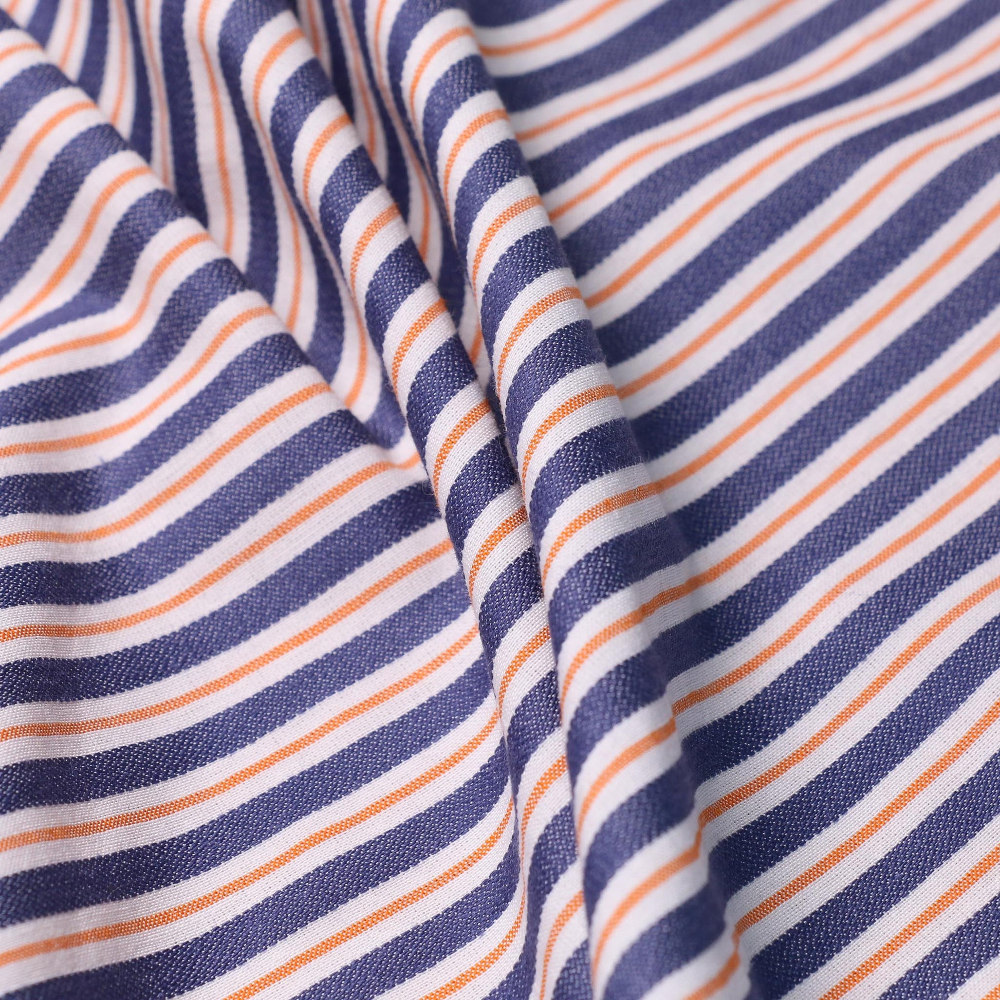 blue and yellow striped white dressmaking denim fabric