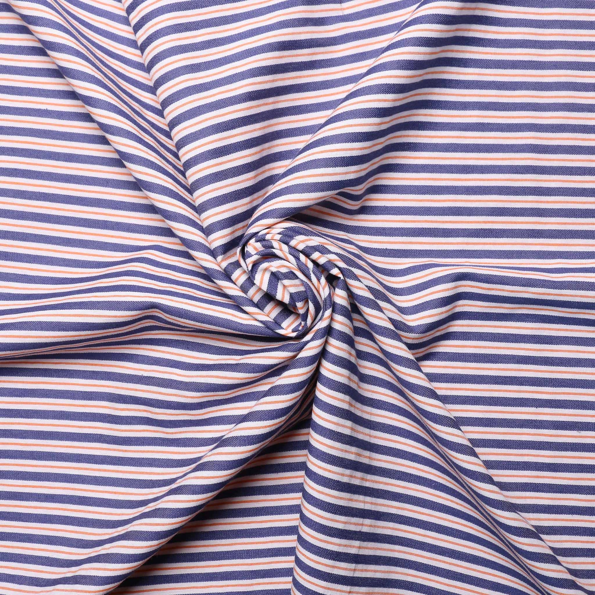 blue dress denim fabric with yellow and white striped design