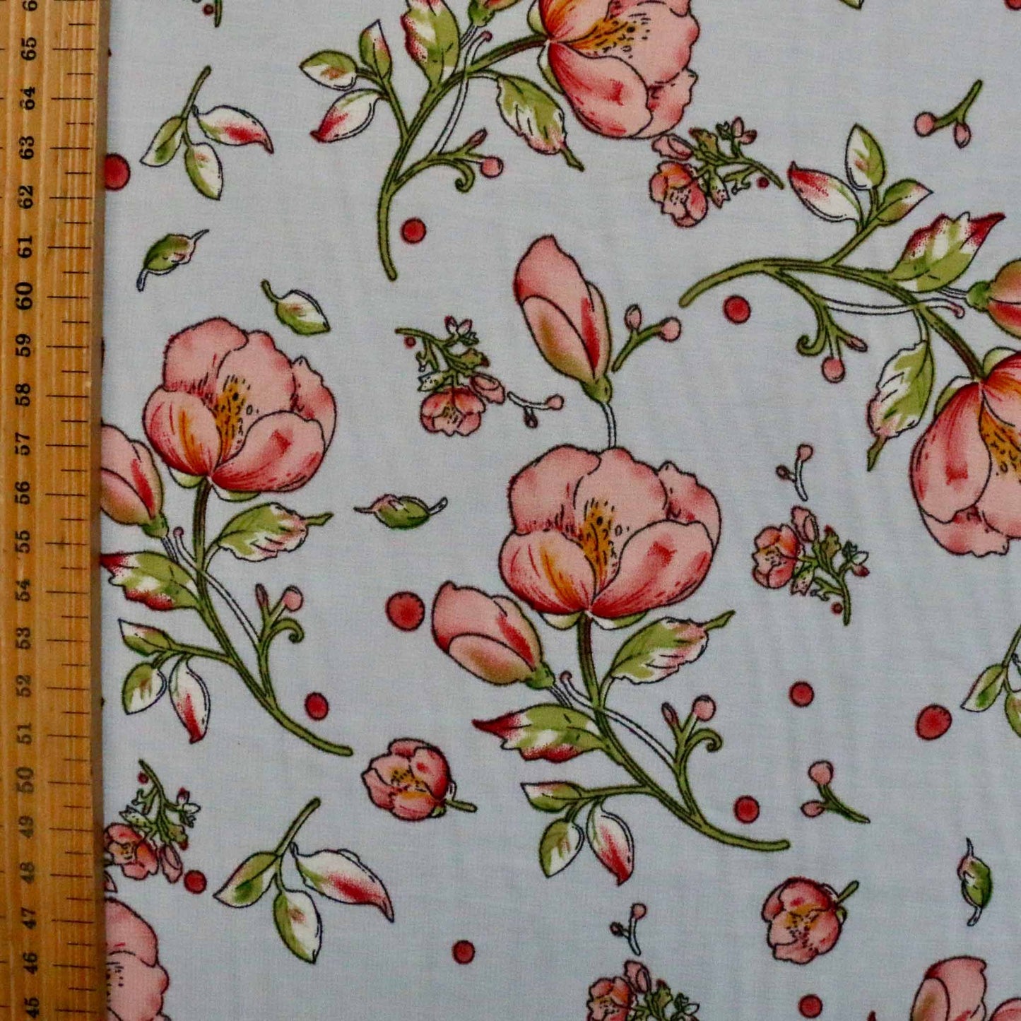 metre pale blue and pink floral chiffon polyester stretchy dressmaking fabric