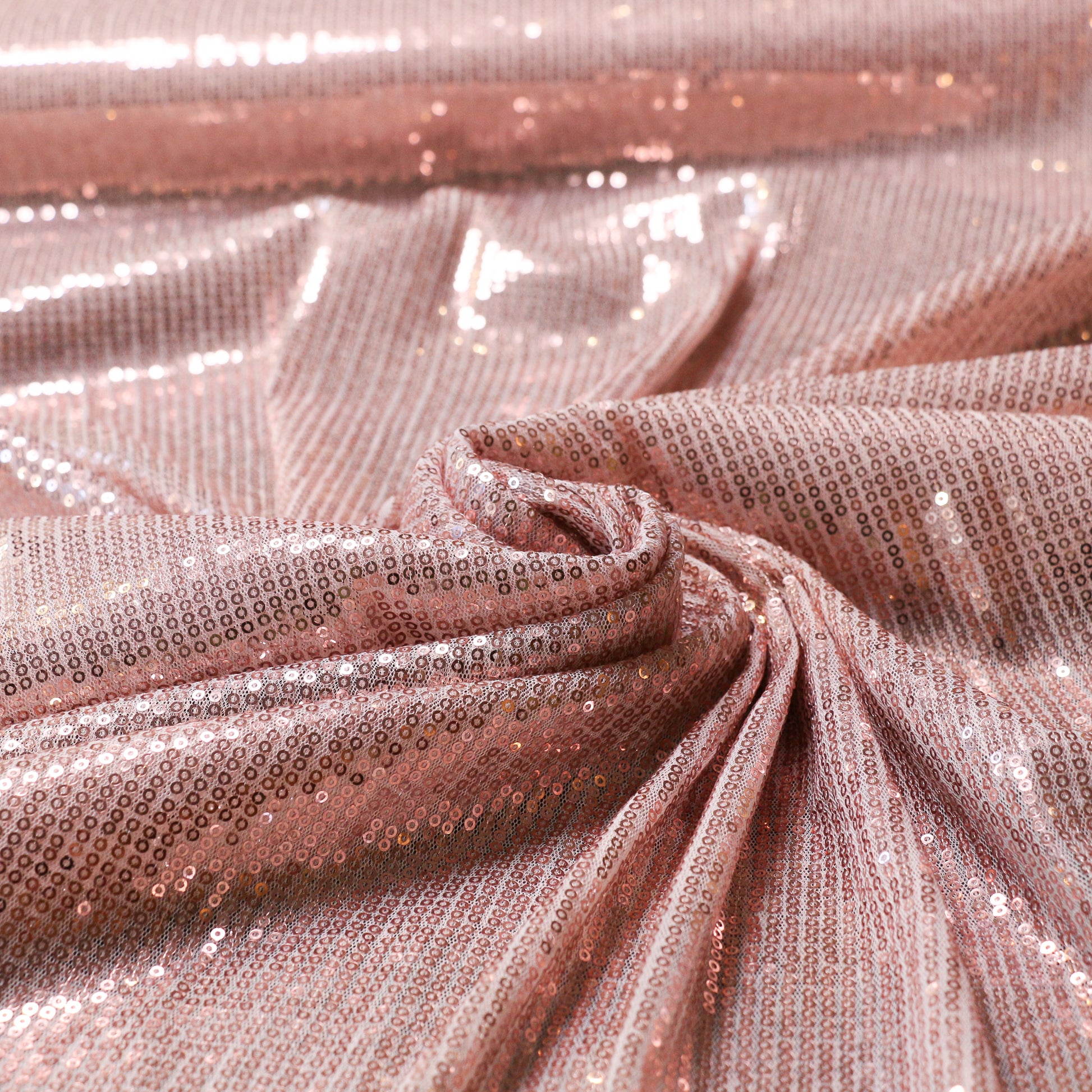 pale pink plain sequins on white mesh fabric