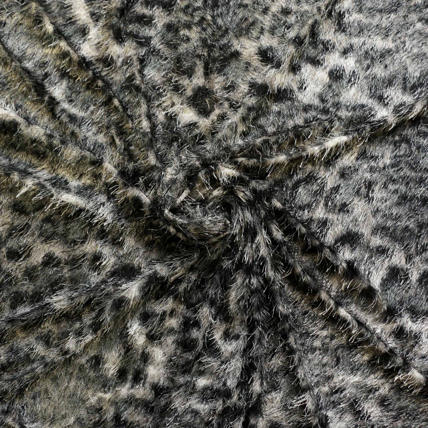 silvery grey and black jaguar skin animal print eyelash dressmaking fabric